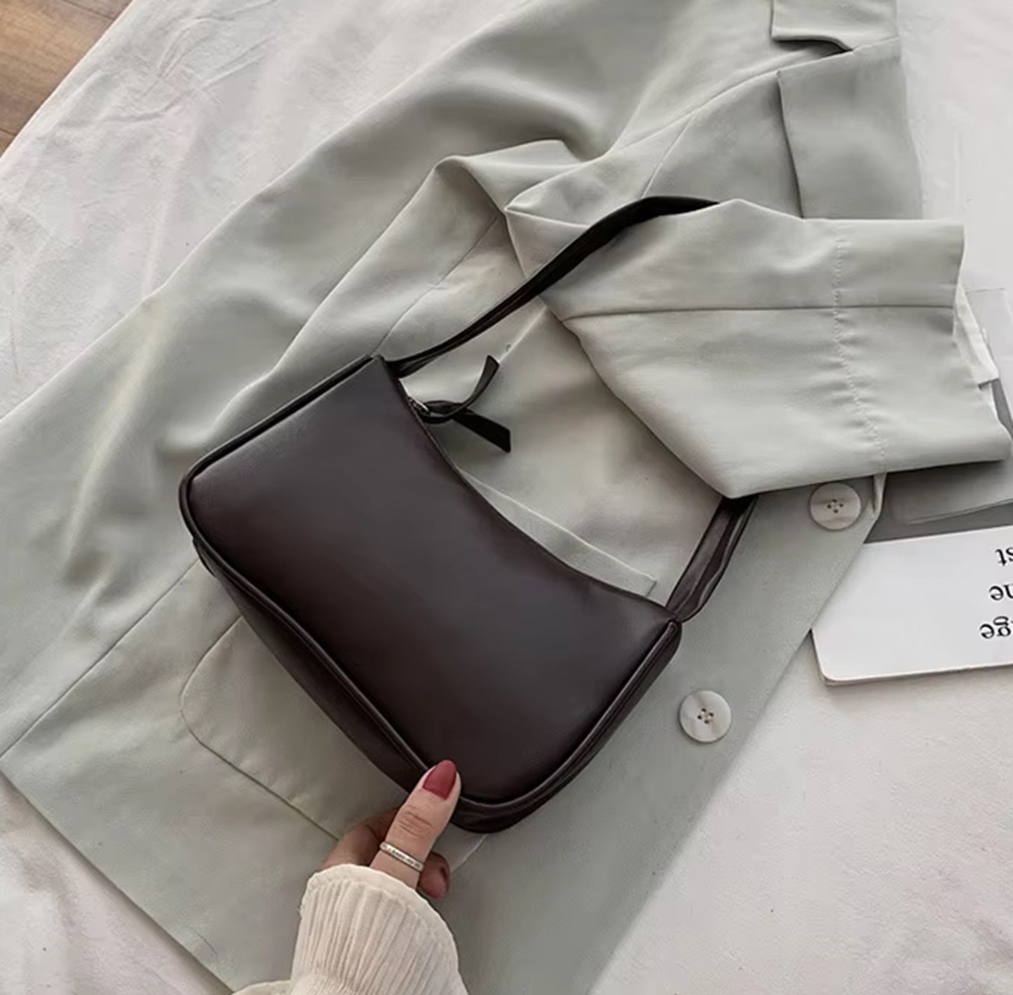 Luxerati Nude Beige PU Leather Shoulder Bag – Minimalist Vegan Leather Handbag for Women