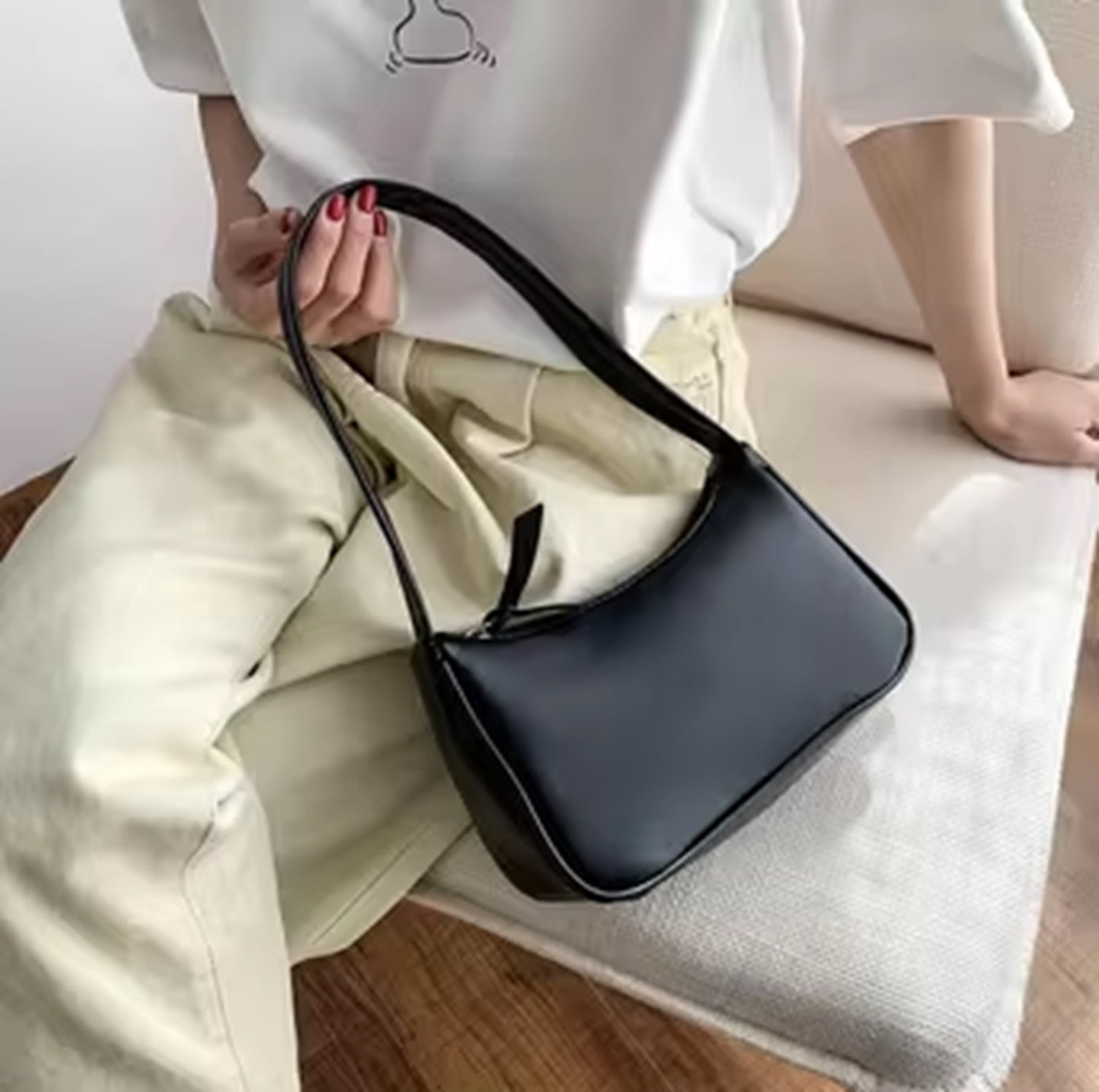 Luxerati Nude Beige PU Leather Shoulder Bag – Minimalist Vegan Leather Handbag for Women