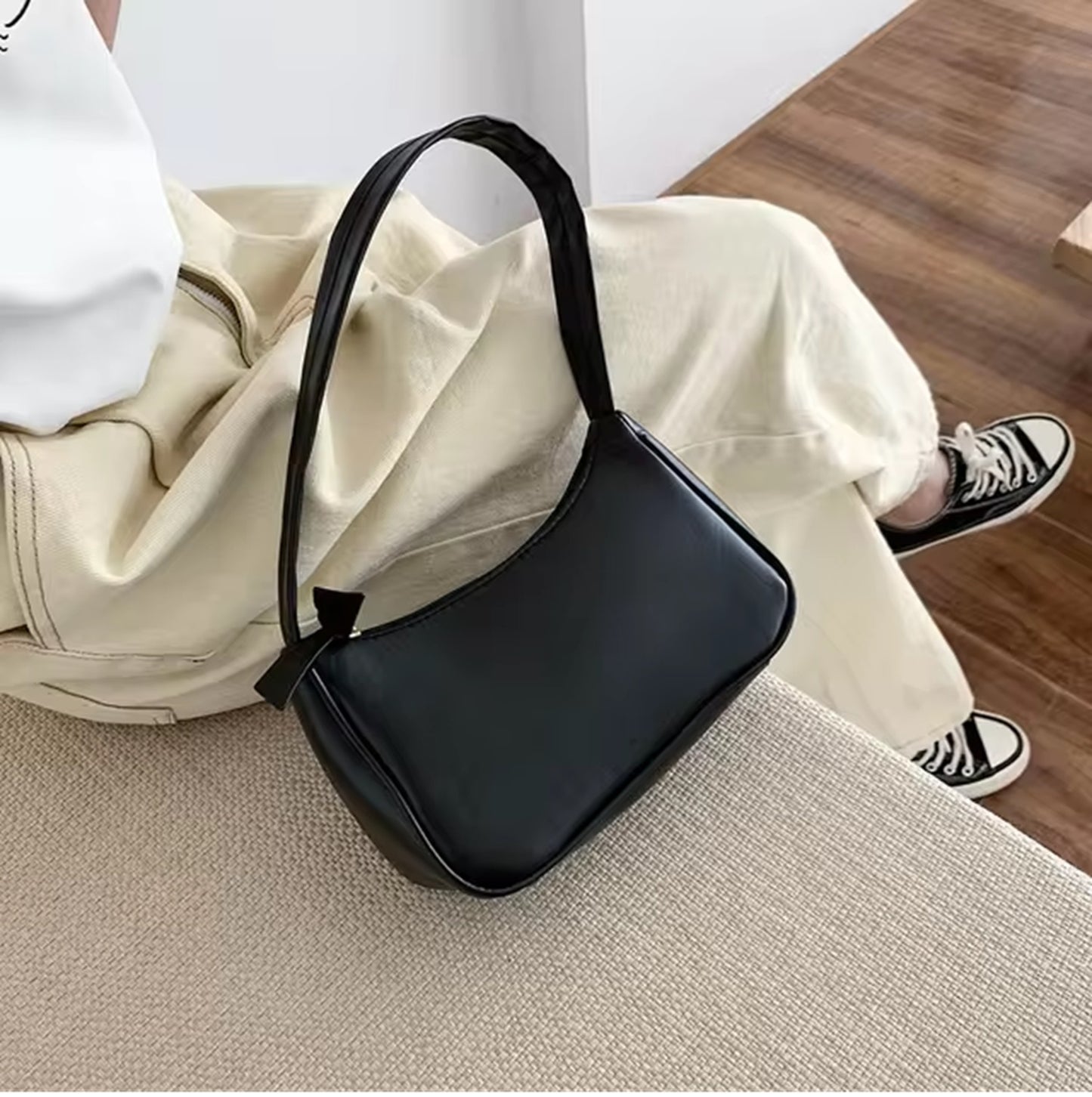 Luxerati Nude Beige PU Leather Shoulder Bag – Minimalist Vegan Leather Handbag for Women