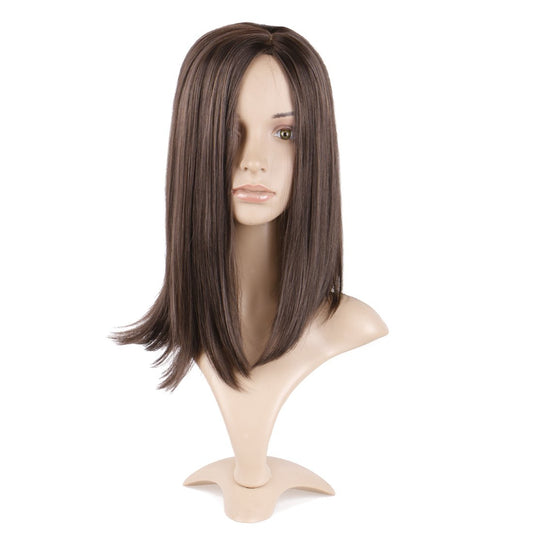 Lush Locks Highlighted Straight 16Inch Shoulder Length Wig Short Bob (Dark Brown #4)