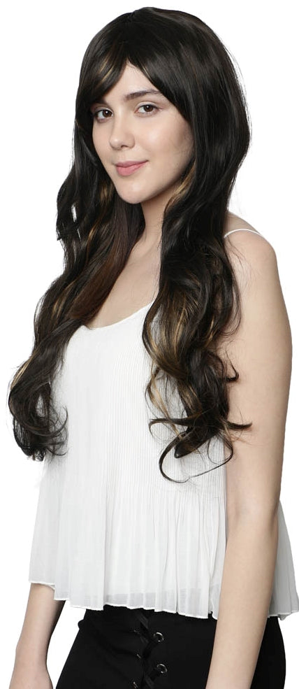 Lush Locks  Highlighted Curly Long Wig With Bangs
