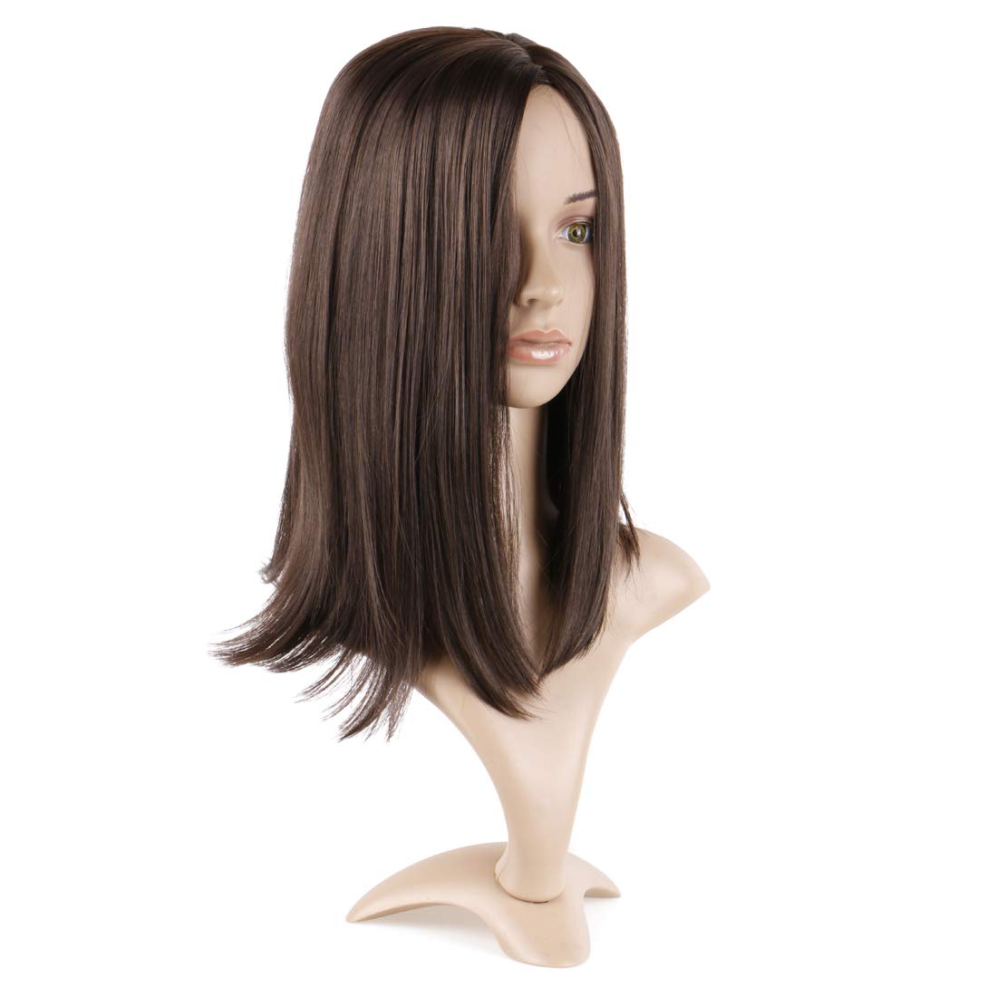 Lush Locks Highlighted Straight 16Inch Shoulder Length Wig Short Bob (Dark Brown #4)