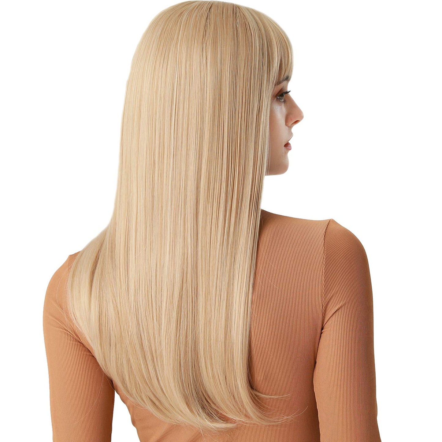 Lush Locks A Long Straight Wigs Blonde Synthetic Hair with Bangs for Women.