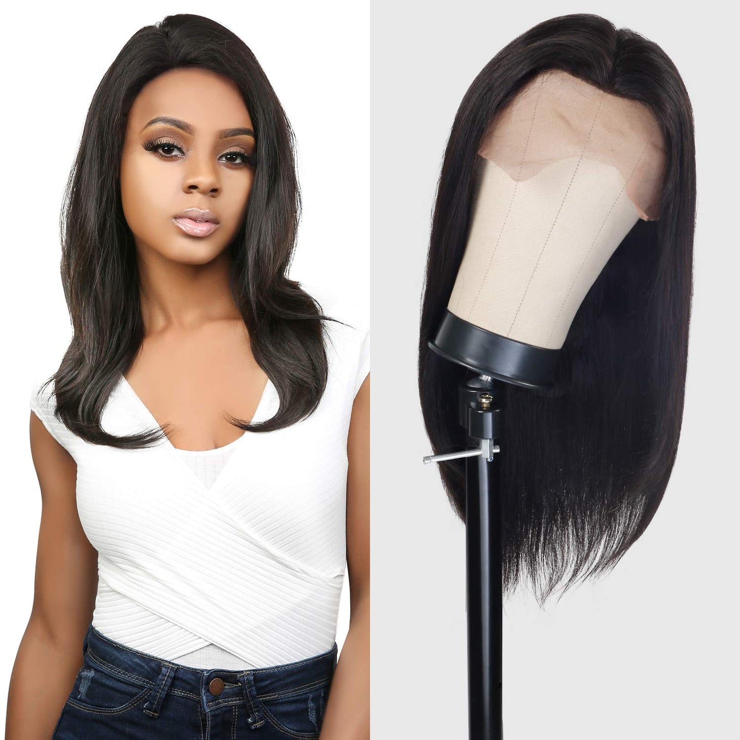 Lush Locks  100% Virgin Remy Human Hair Lace Wig Natural Straight Natural Color (18")