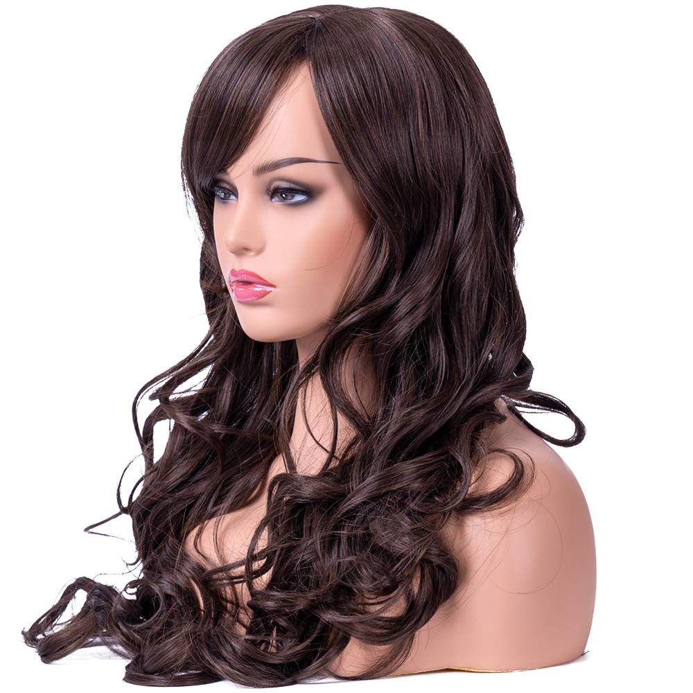 Lush Locks Dark Brown Wigs for Women Long Wavy Wigs with BangsNatural Looking Full Wigs .