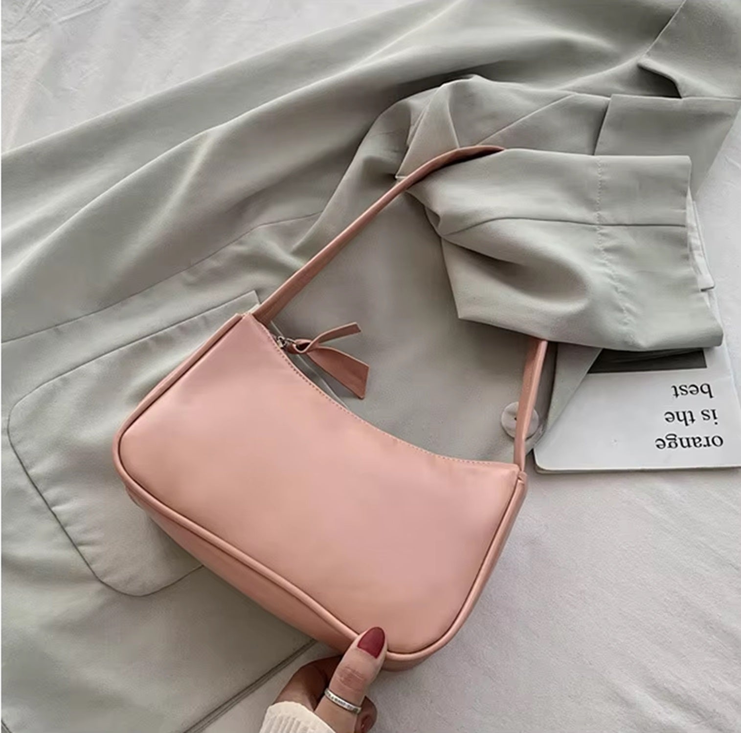 Luxerati Dusty Pink PU Leather Shoulder Bag – Minimalist Vegan Leather Handbag for Women