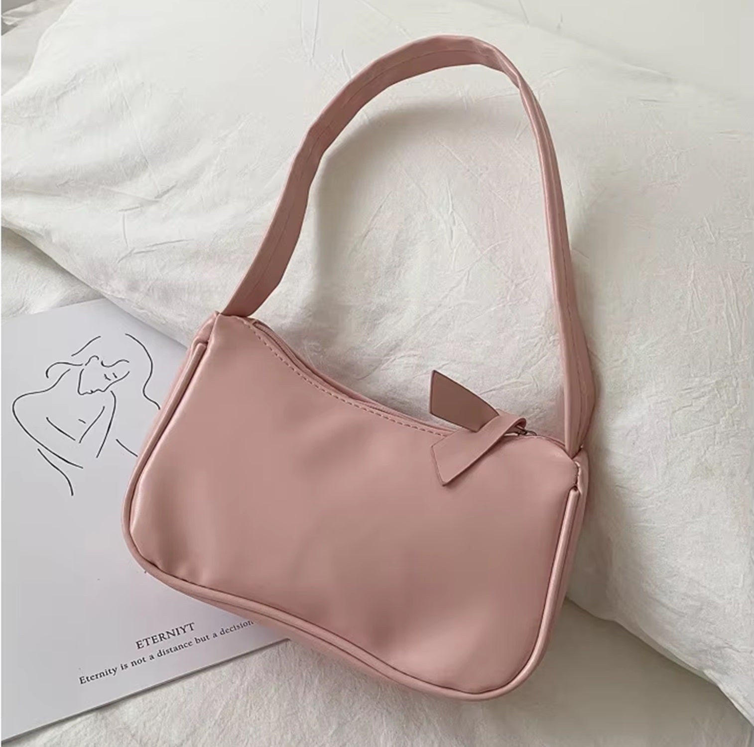Luxerati Dusty Pink PU Leather Shoulder Bag – Minimalist Vegan Leather Handbag for Women