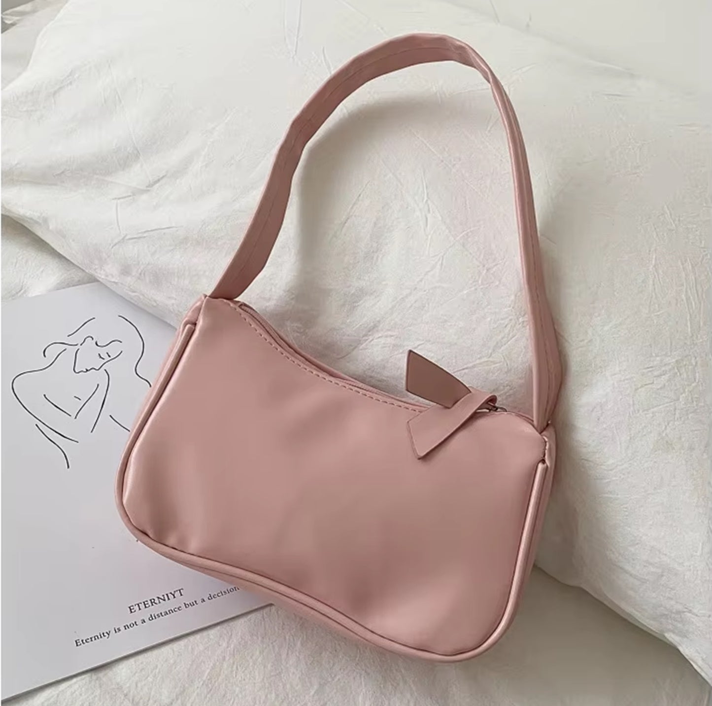 Luxerati Dusty Pink PU Leather Shoulder Bag – Minimalist Vegan Leather Handbag for Women
