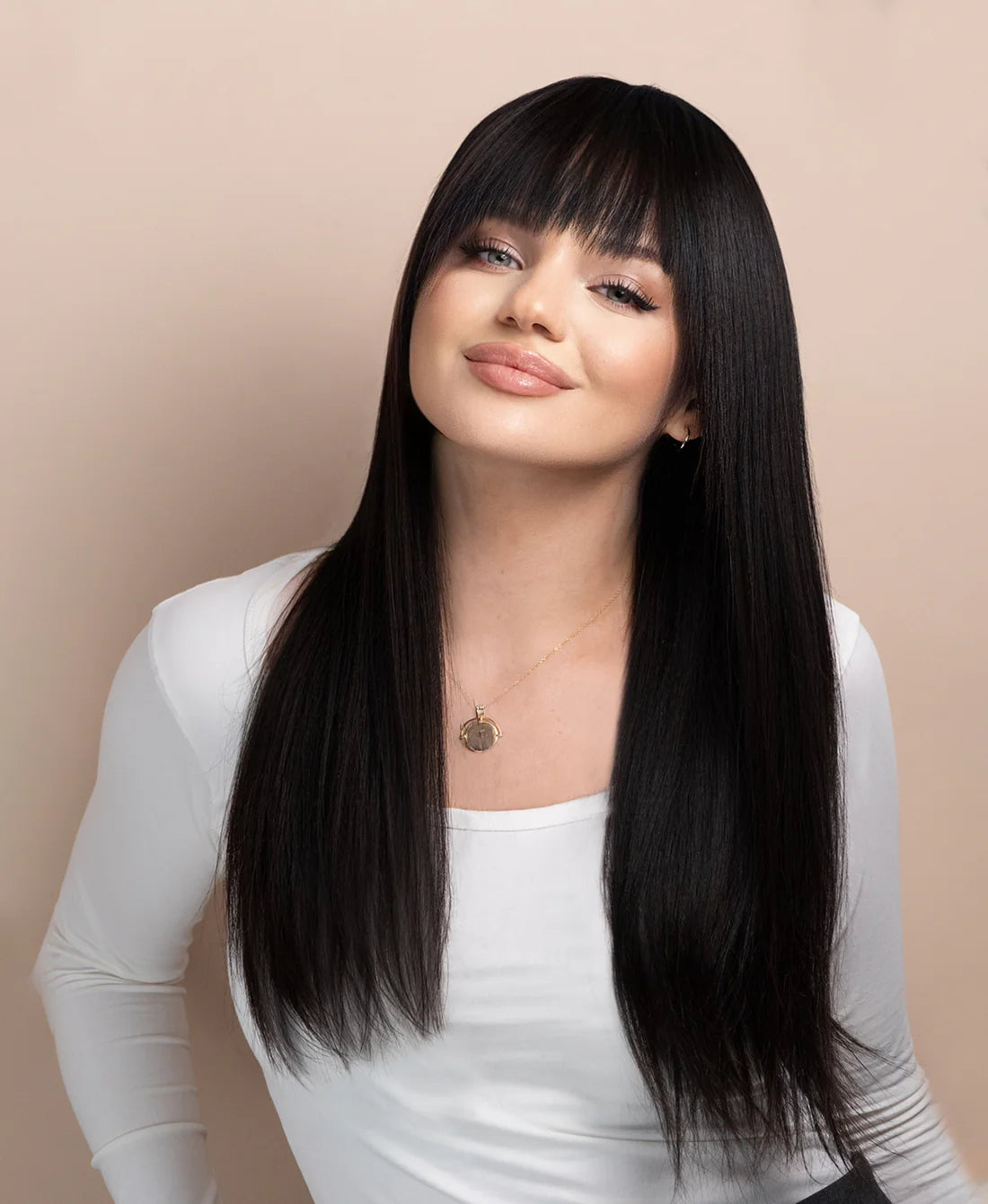 Lush Locks Straight Human Hair Wigs With Bangs