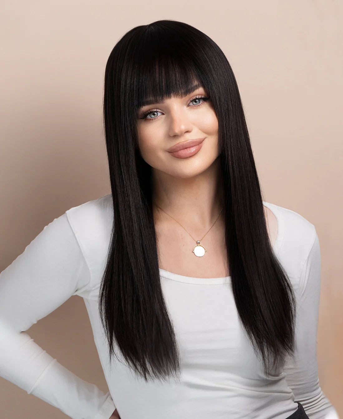 Lush Locks Straight Human Hair Wigs With Bangs