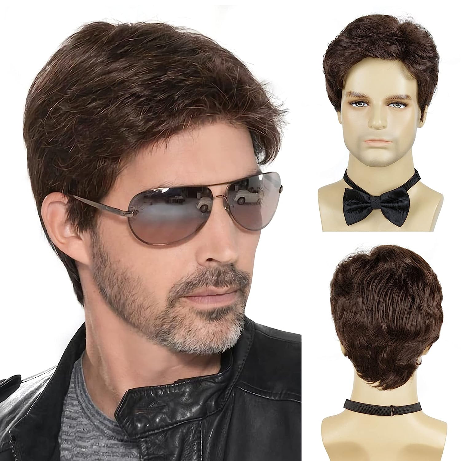 Lush Locks Synthetic Wavy Wigs For Men, Natural Brown