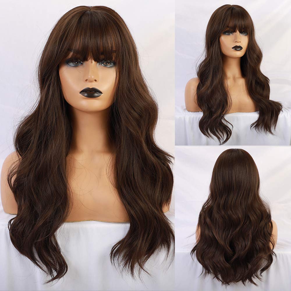 Lush Locks 24 Inches Long Wavy Wig for Women-Synthetic Natural Long Brown Hair Wig