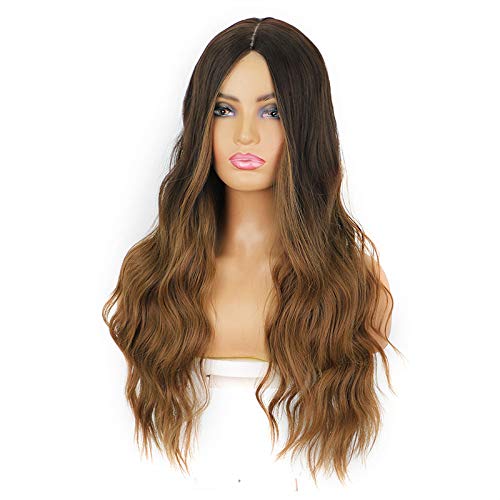 Lush Locks Ombre Blonde Wavy 22 inches Wigs for Women (Right Side Part-Dark Brown to Blonde)