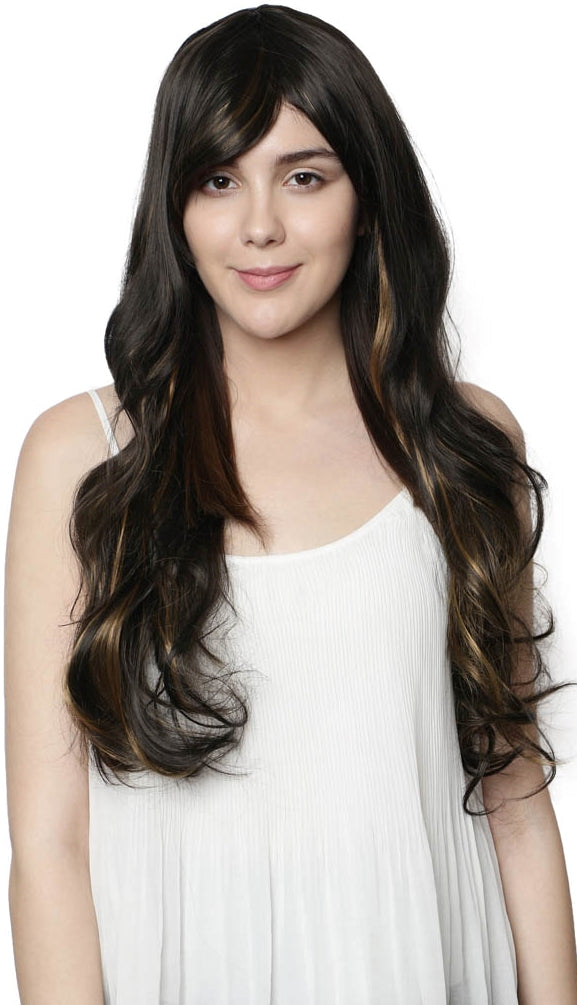 Lush Locks  Highlighted Curly Long Wig With Bangs