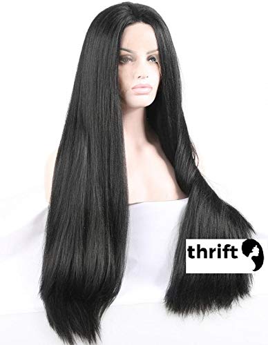 Lush Locks Synthetic Hair Natural Looking Long Black Straight Wigs with bangs  for women and girls