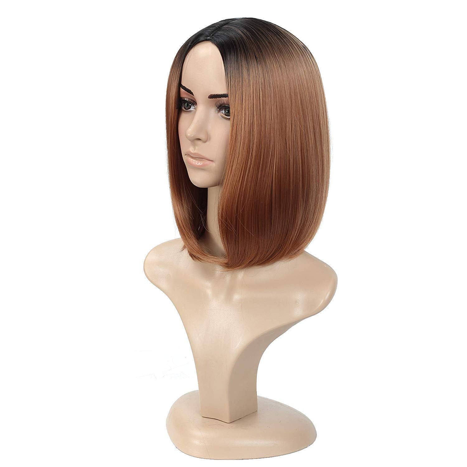 Lush Locks Short Bob Ombre Cut Hair Wigs for Women & Girls, Straight Naural looking real hair type ombre short wig