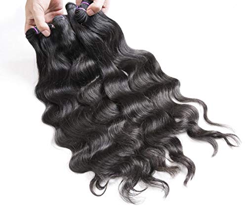 Lush Locks Raw Indian Temple Natural Wavy Unprocessed Cuticle Aligned Virgin Human Hair Double Wefted 3 Bundles (14