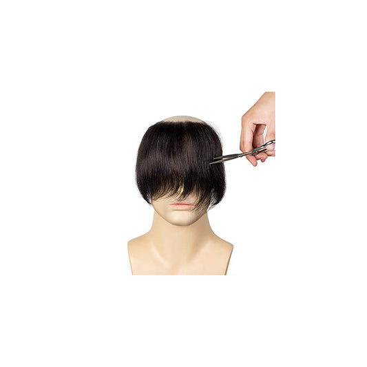 Lush Locks Men's Frontal Hairpiece For Covering Male Receding Hairline, 1B Off Black Color.