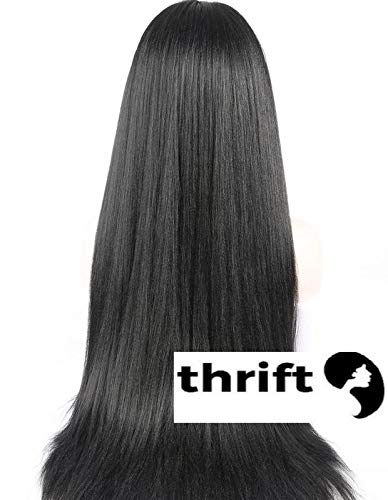 Lush Locks Synthetic Hair Natural Looking Long Black Straight Wigs with bangs  for women and girls