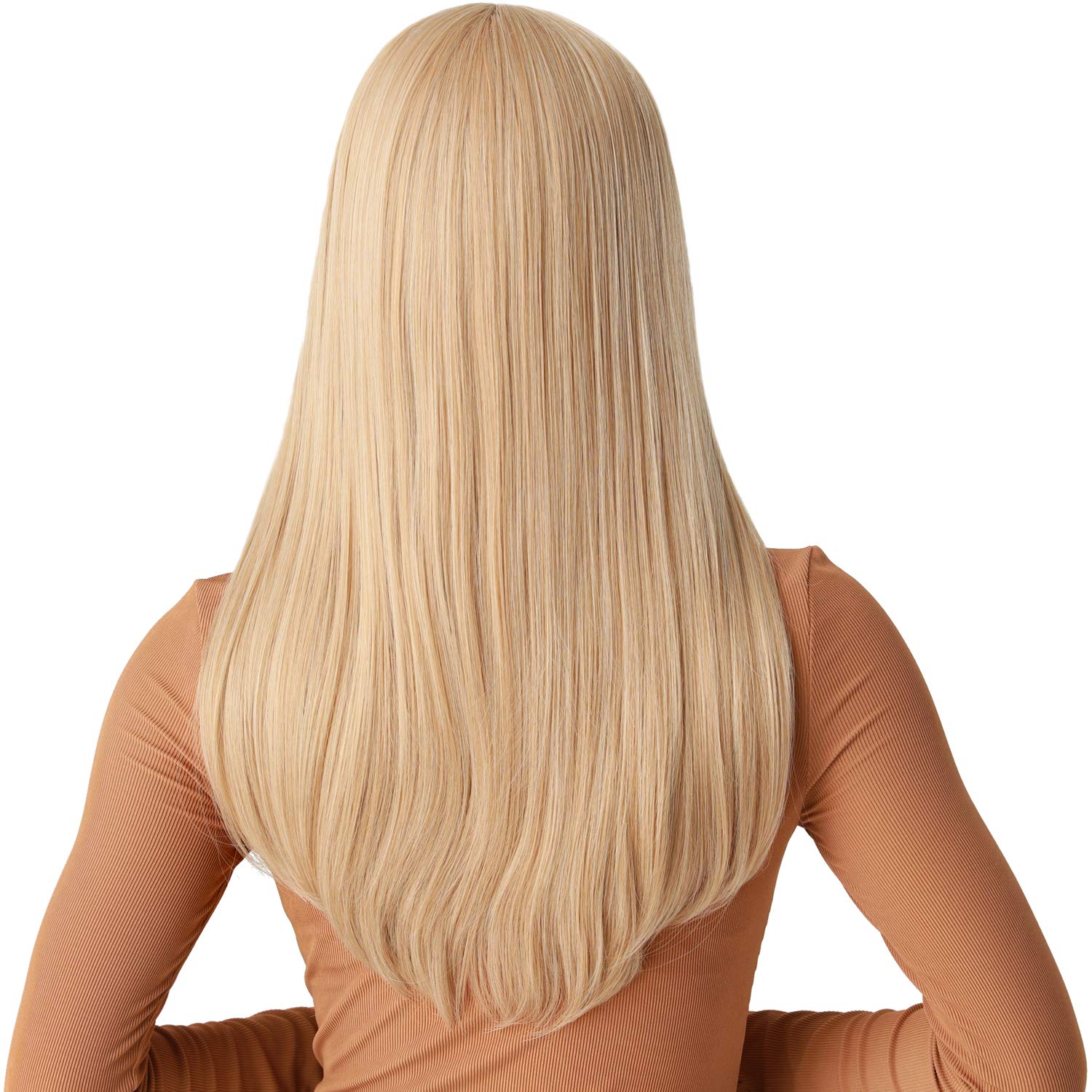 Lush Locks A Long Straight Wigs Blonde Synthetic Hair with Bangs for Women.