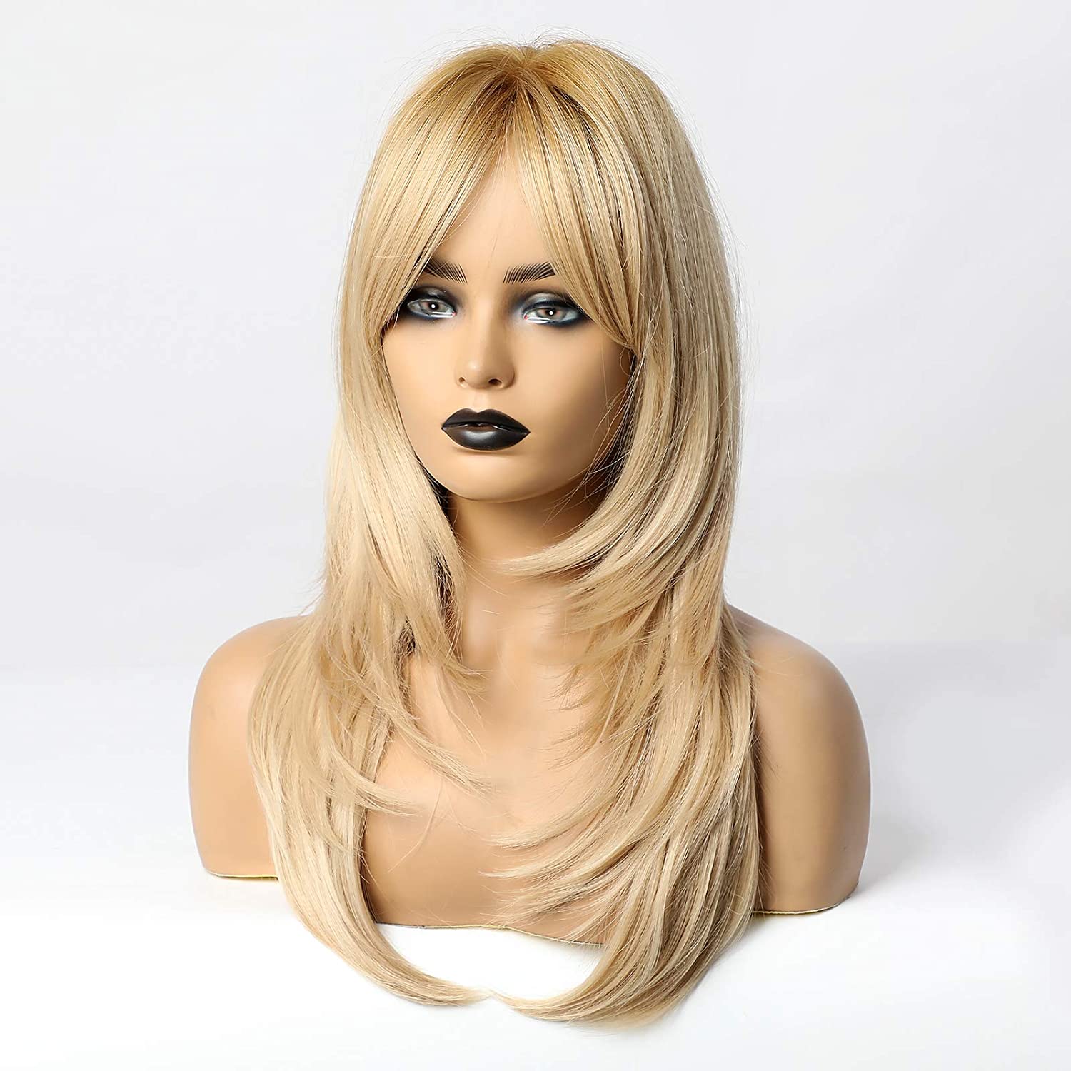 Lush Locks Synthetic Straight Blonde With Bangs Hair Wig For Women