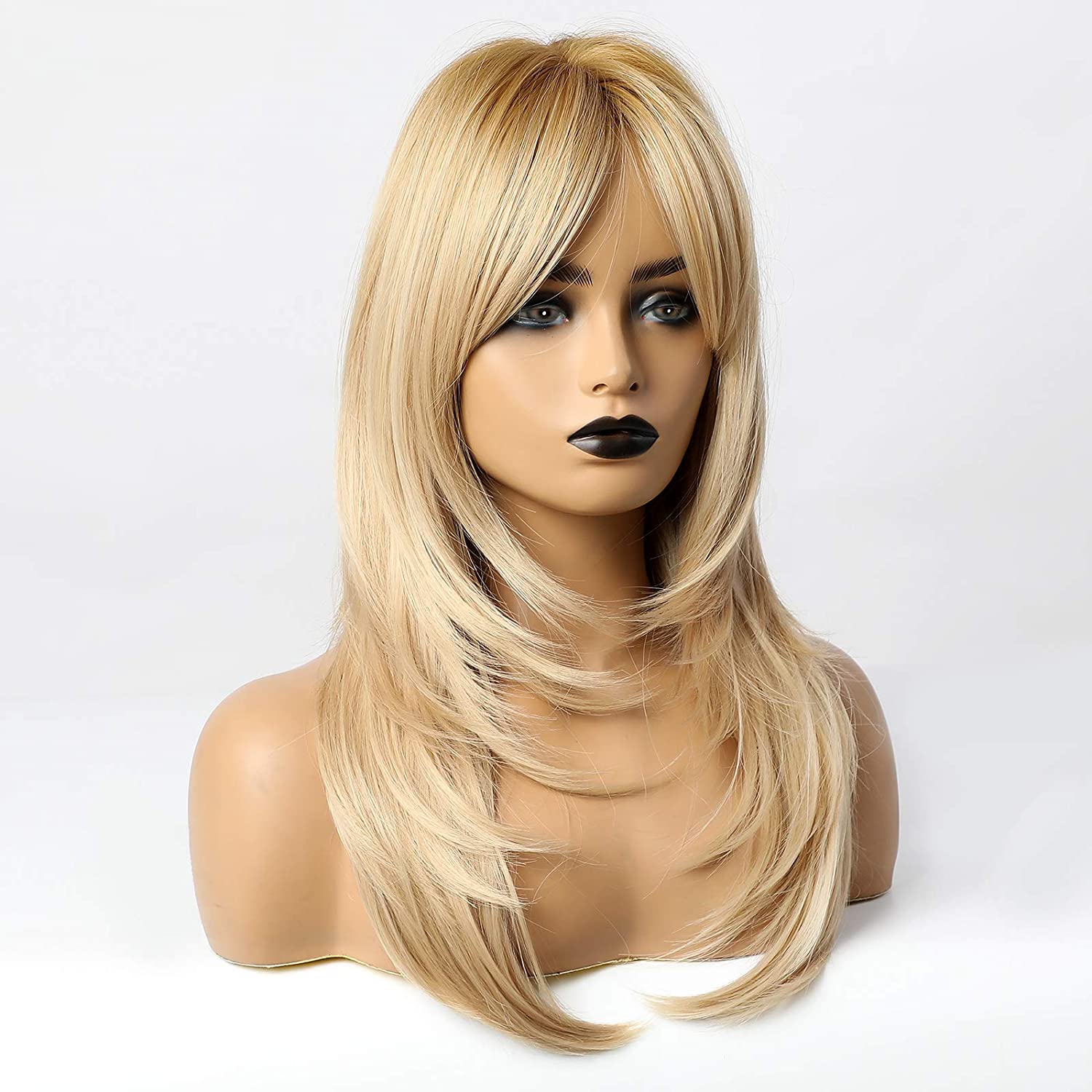 Lush Locks Synthetic Straight Blonde With Bangs Hair Wig For Women