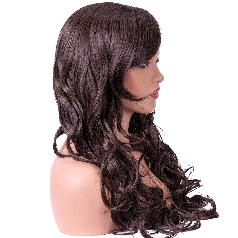 Lush Locks Dark Brown Wigs for Women Long Wavy Wigs with BangsNatural Looking Full Wigs .