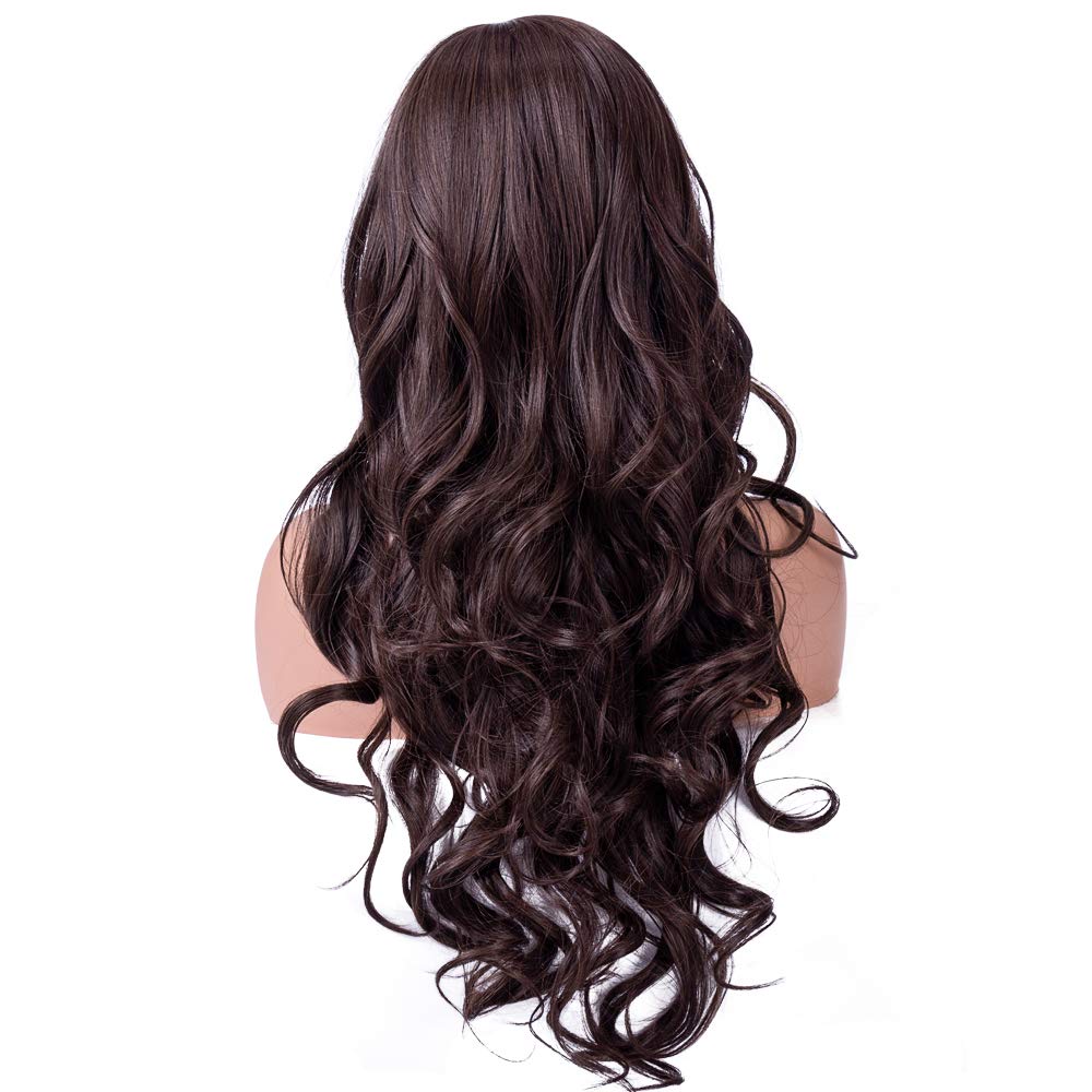 Lush Locks Dark Brown Wigs for Women Long Wavy Wigs with BangsNatural Looking Full Wigs .